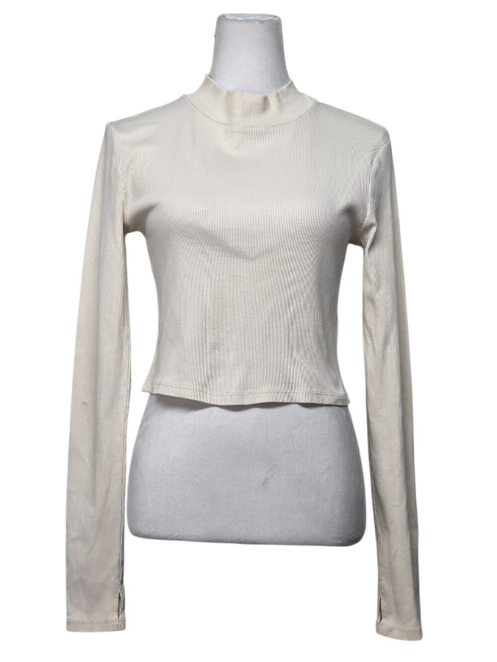 Noisy May Beihe Cream Mock Turtleneck  Long Sleeve Crop Top Size L